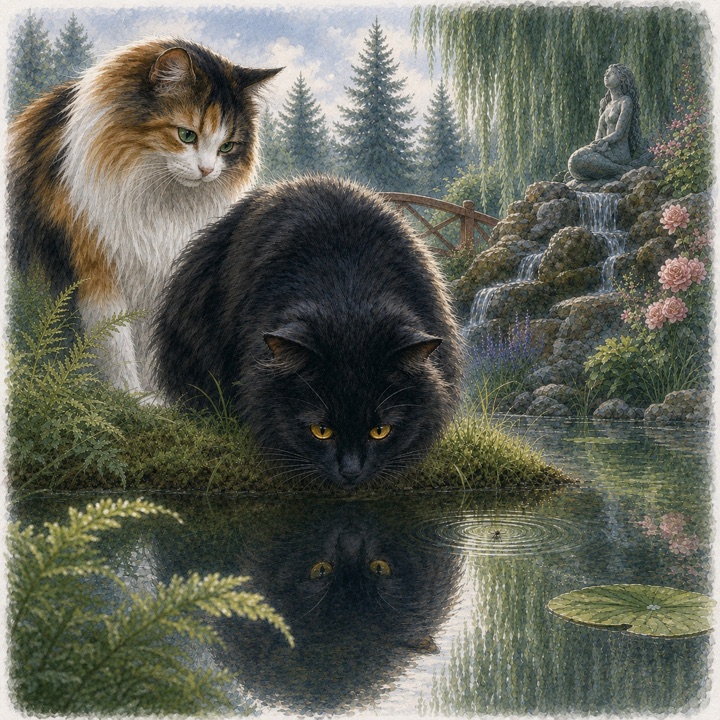 Coco and Lala at the pond